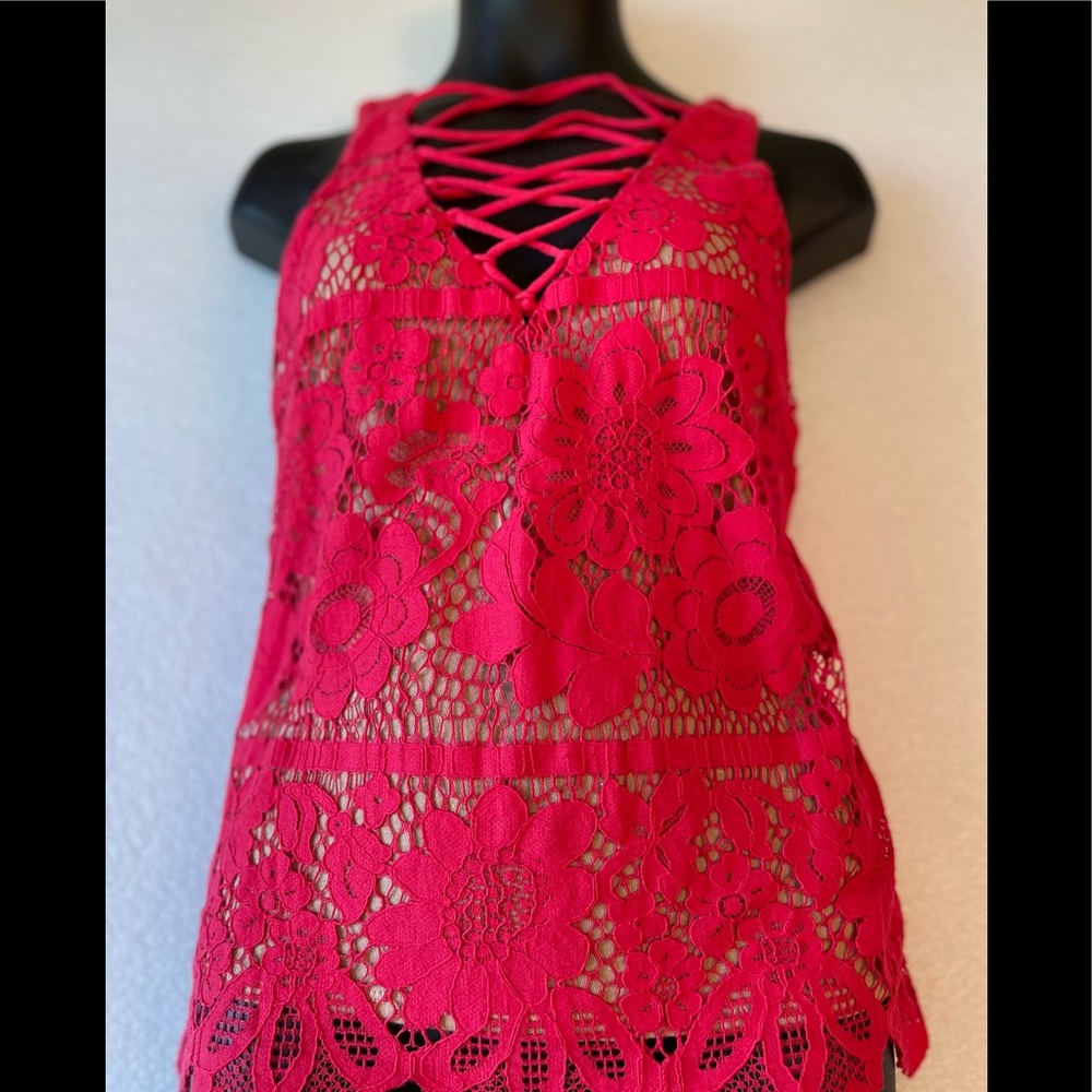 Red lace cami nude lining  racer back Sz XS